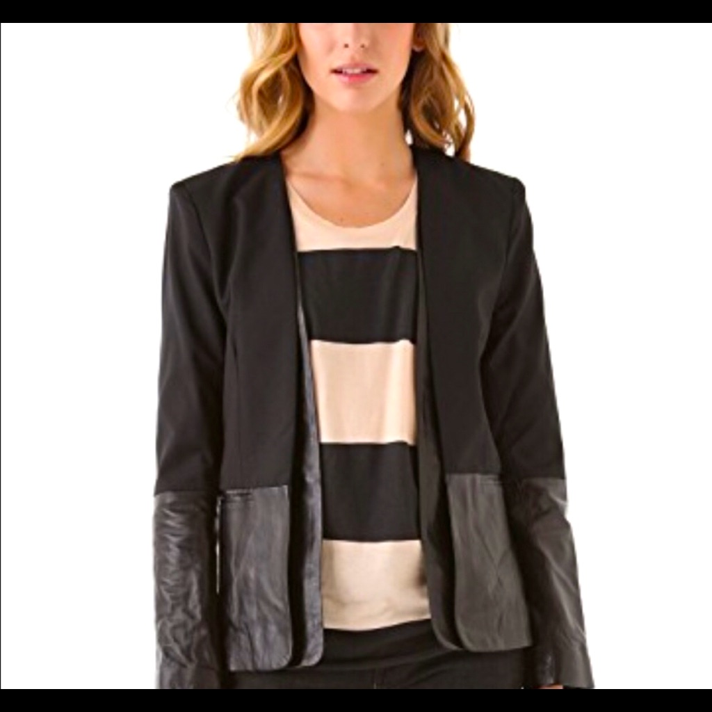 Parker Black Wool Leather Combo Boyfriend Blazer S